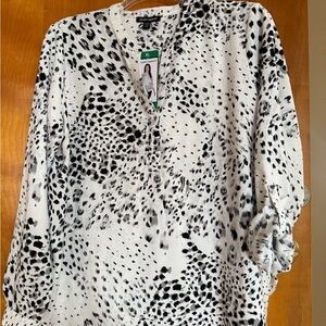 Hilary Radley Black and White Patterned Blouse